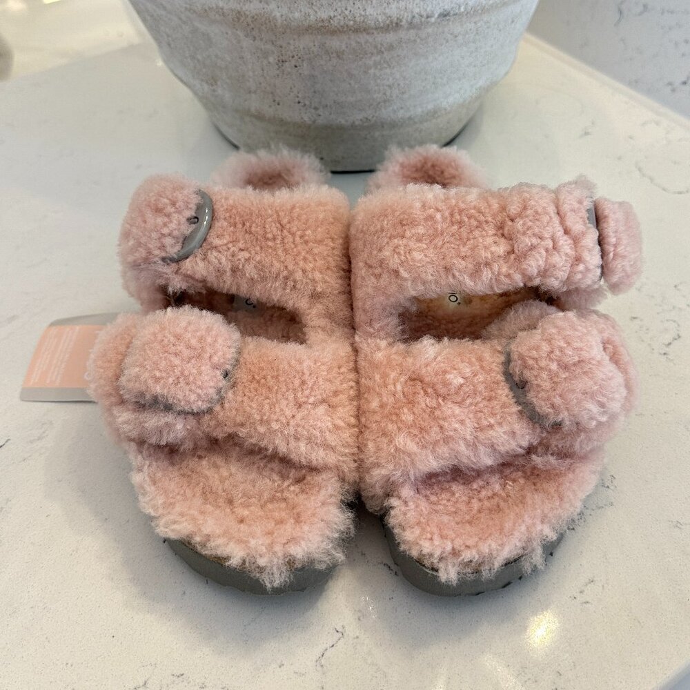 BIRKENSTOCK Arizona Big Buckle Genuine Shearling Slide Sandal in Crystal Rose - Picture 3 of 11